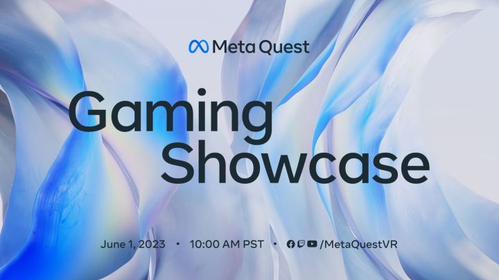A main visual featuring the date and time of the Meta Quest Gaming Showcase.
