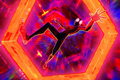 Miles Morales falls through a multiverse portal in Spider-Man: Across the Spider-Verse.