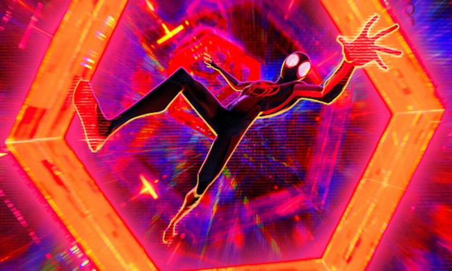 Miles Morales falls through a multiverse portal in "Spider-Man: Across the Spider-Verse."