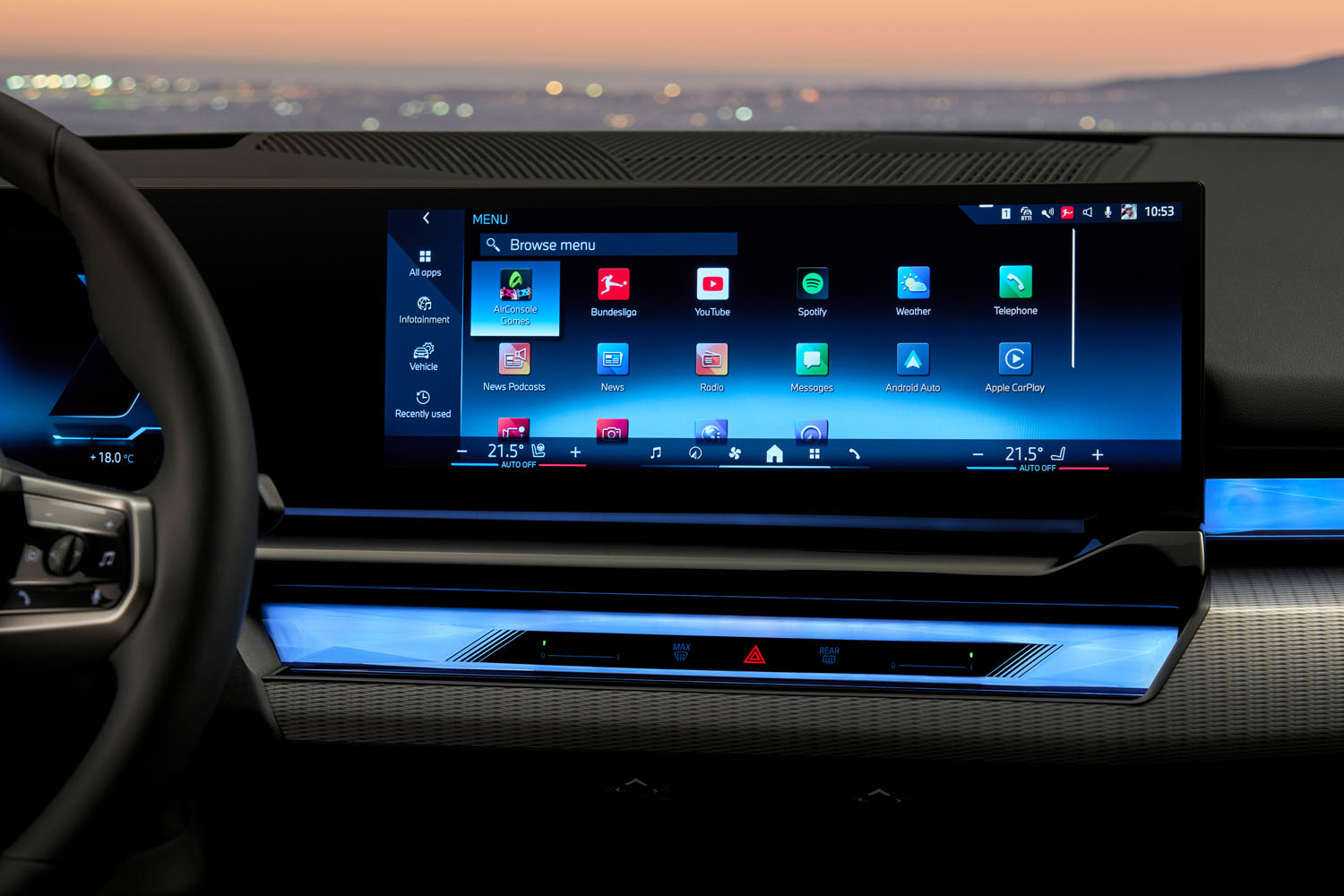 Apps displayed on the infotainment console of a 2024 BMW i5.