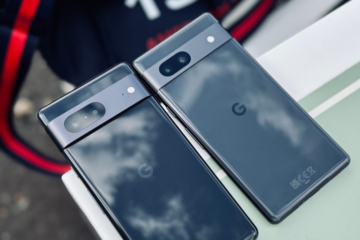 Google Pixel 7 and Pixel 7a on the table.