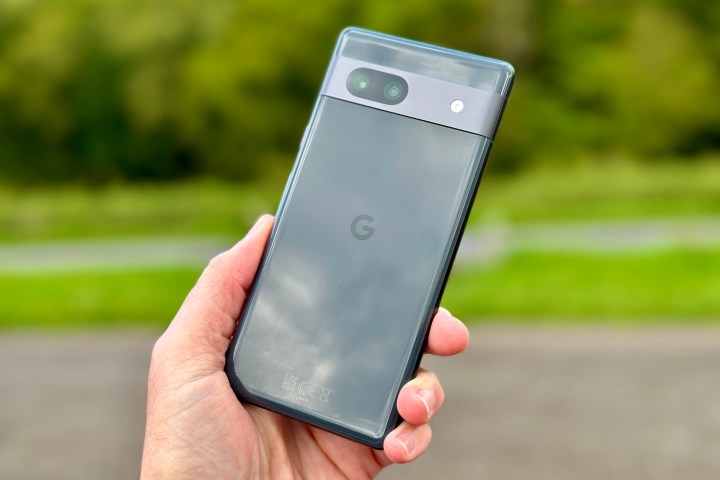 The Google Pixel 7a in a person's hand.
