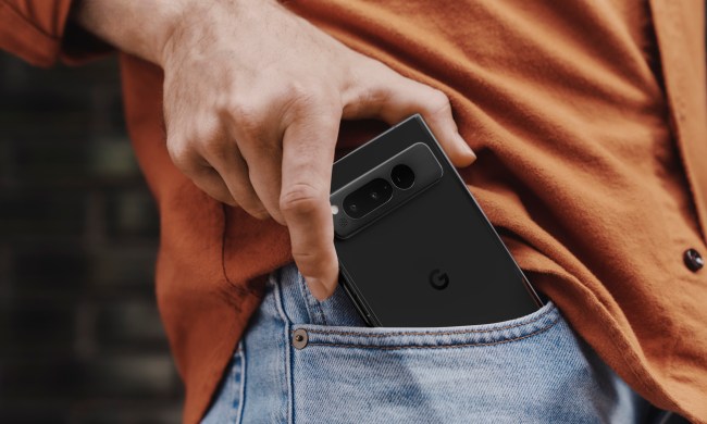 The Google Pixel Fold in someone's pocket.