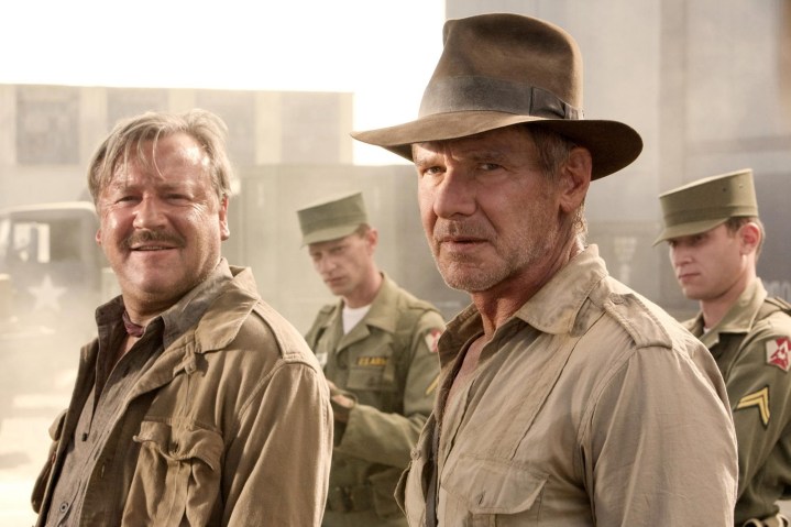 Ray Winstone and Harrison Ford stand together in Indiana Jones and the Kingdom of the Crystal Skull.