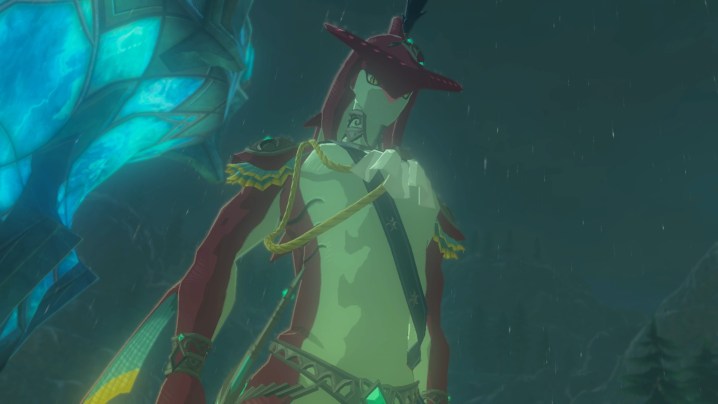 Sidon standing proudly and looking down at something in The Legend of Zelda: Breath of the Wild.