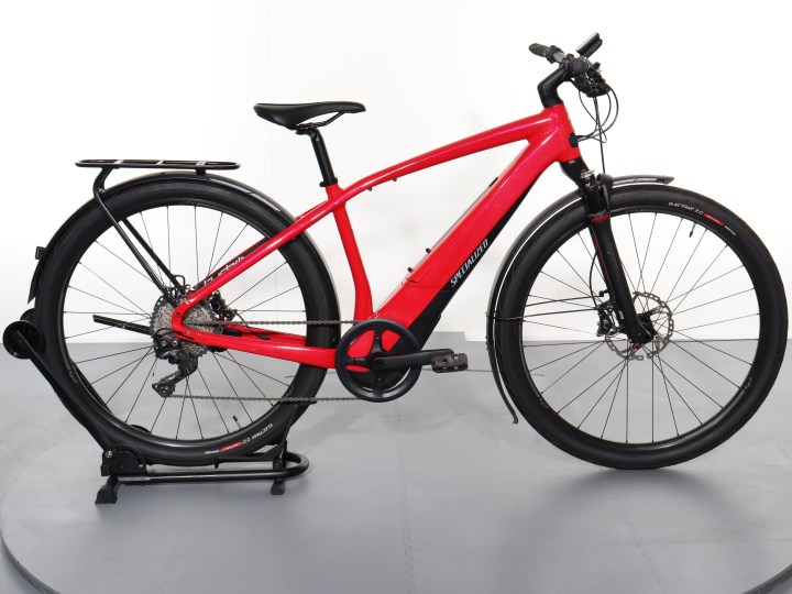 Specialized red ebike from Upway marketplace on display.