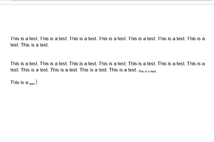 Text in Google Doc now displaying subscript.