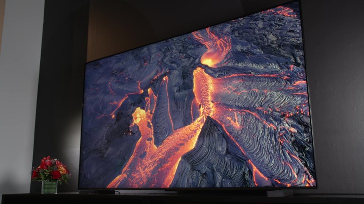 An aerial view of a lava flow on a TCL QM8 Mini-LED TV.