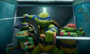 The TMNT are ready for battle in this image from Teenage Mutant Ninja Turtles: Mutant Mayhem.