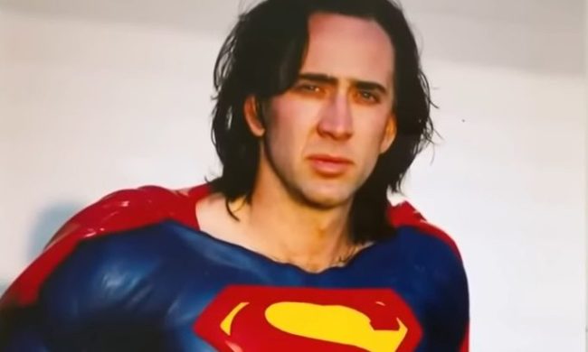 Nicolas Cage dressed as Superman in a headshot in "The Death of 'Superman Lives:' What Happened?"
