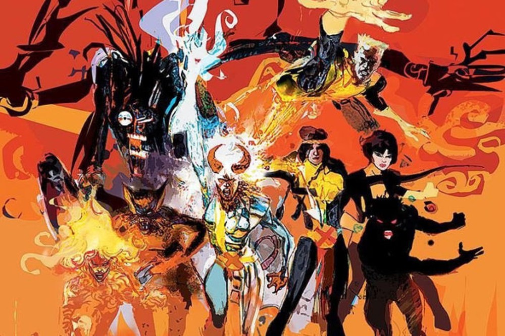 Uma equipe de heróis luta em Novos Mutantes.