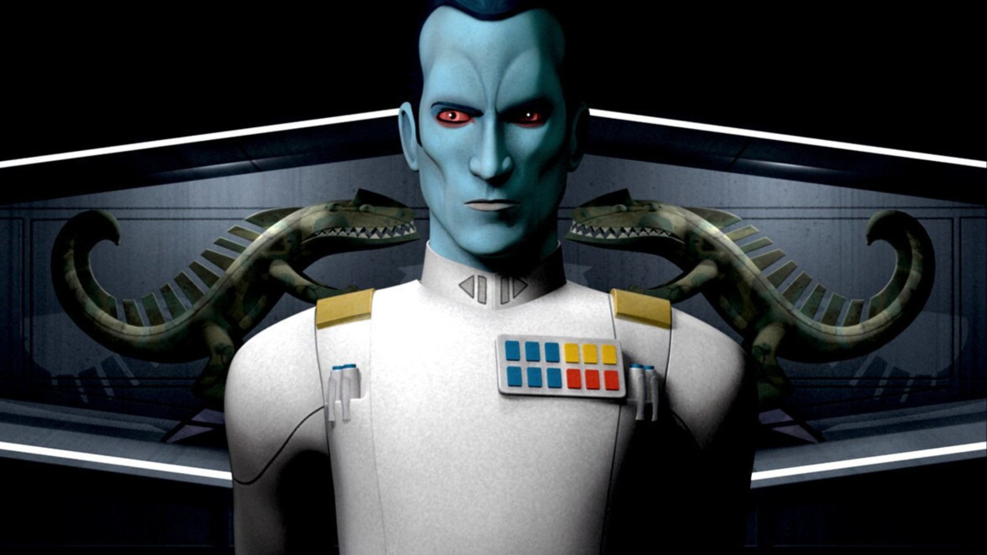 Grande Almirante Thrawn de uniforme em Star Wars: Rebels de Dave Filoni.
