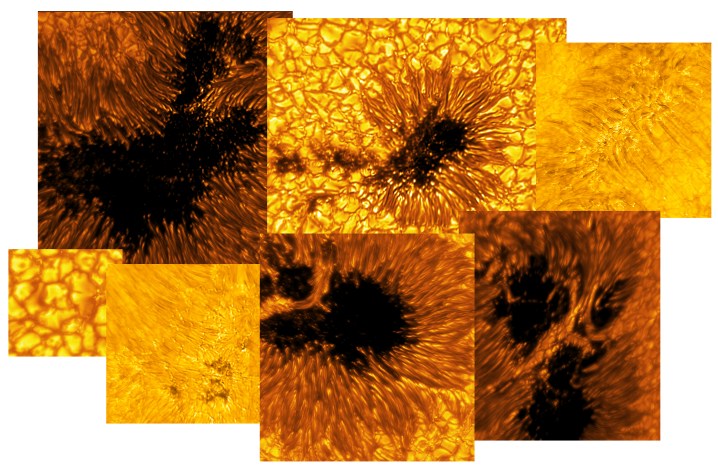 इनौये सोलर टेलीस्कोप द्वारा निर्मित नई सौर छवियों का एक मोज़ेक आज जारी किया गया, जो टेलीस्कोप के संचालन के पहले वर्ष के दौरान इसके कमीशनिंग चरण के दौरान लिए गए सौर डेटा का पूर्वावलोकन करता है। छवियों में सनस्पॉट और शांत-सन सुविधाएँ शामिल हैं।
