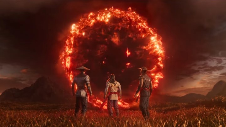 An ominous red portal opens up in a field in the Mortal Kombat 1 trailer.