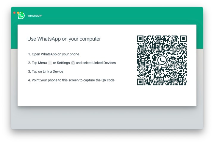 Tela de configuração do WhatsApp no ​​Mac.