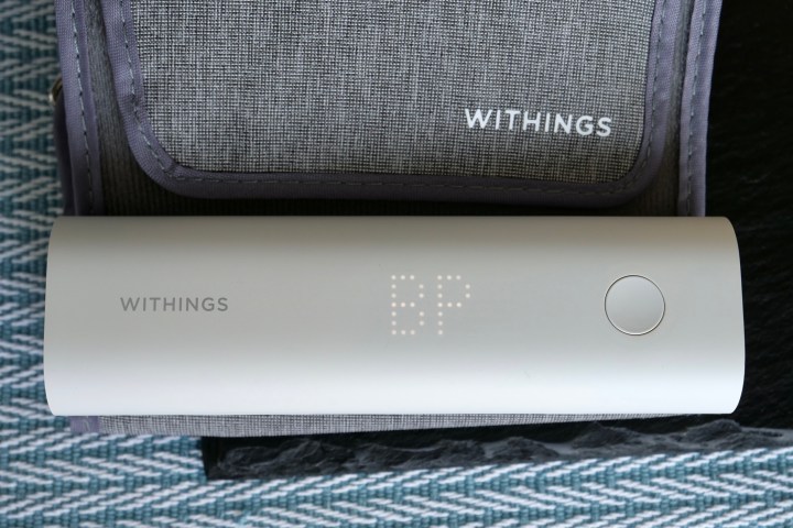 The screen activated on the Withings BPM Connect blood pressure monitor.