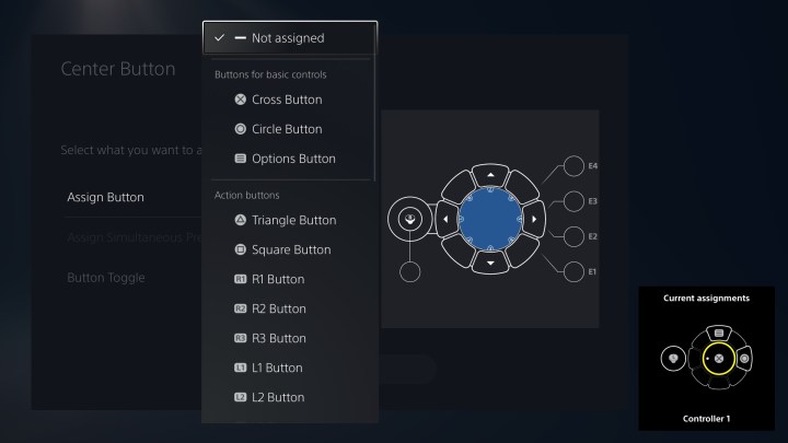 UI for PS5's Access Controller shows how to remap buttons.