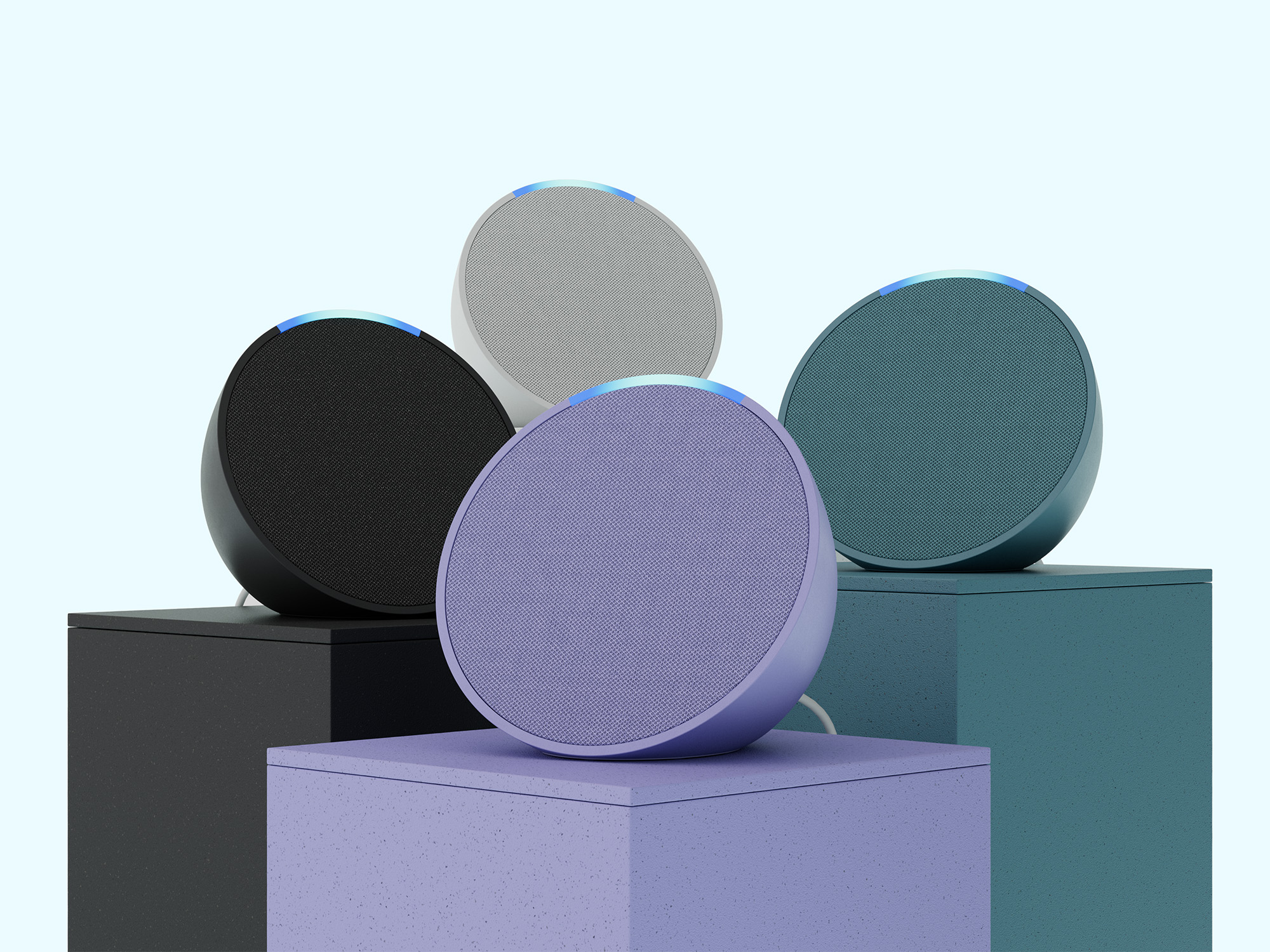 Amazon Echo Pop in four colors.