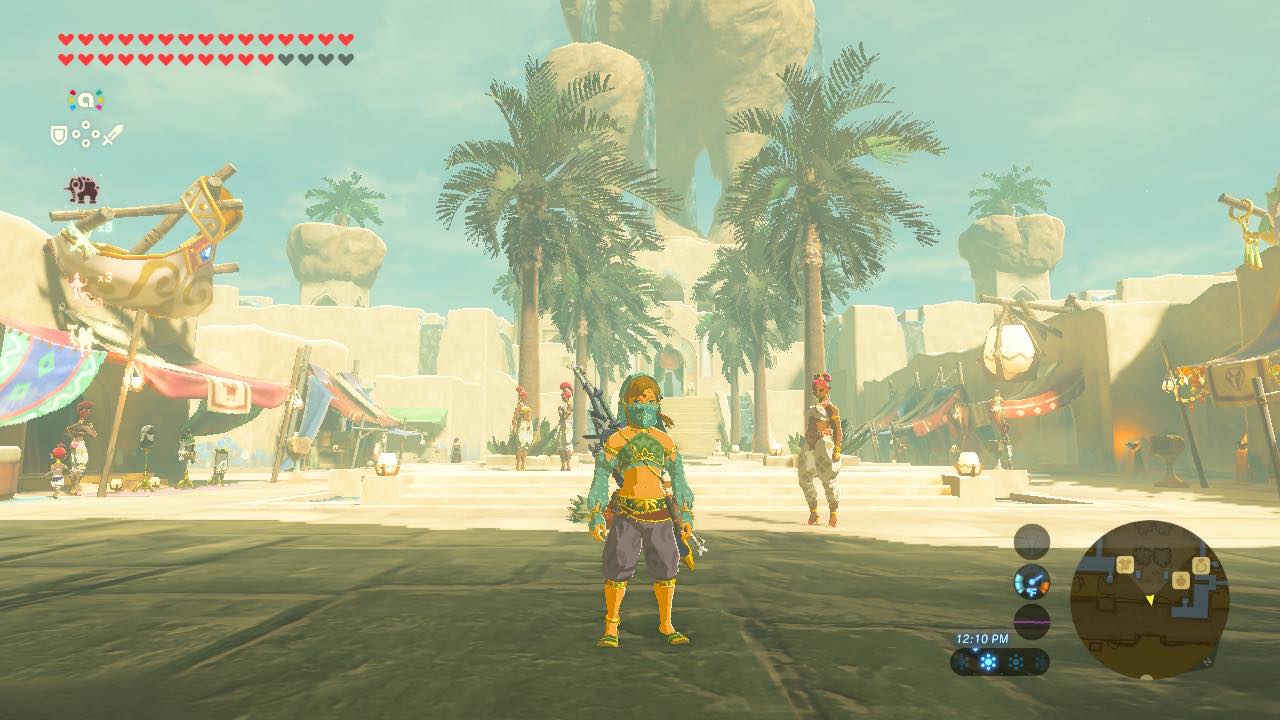 Link está na cidade de Gerudo em The Legend of Zelda: Breath of the Wild.