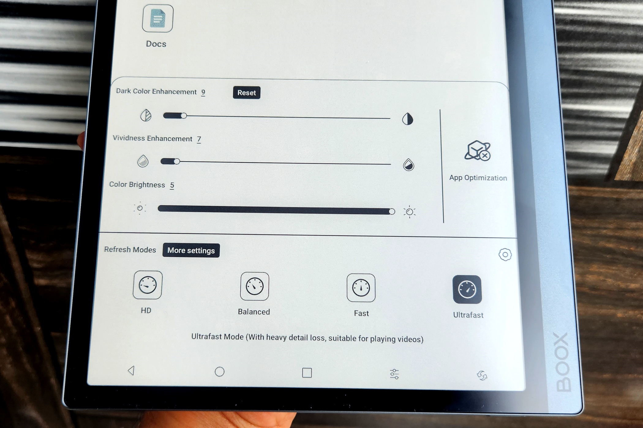 Onyx Boox Tab Ultra C screen settings