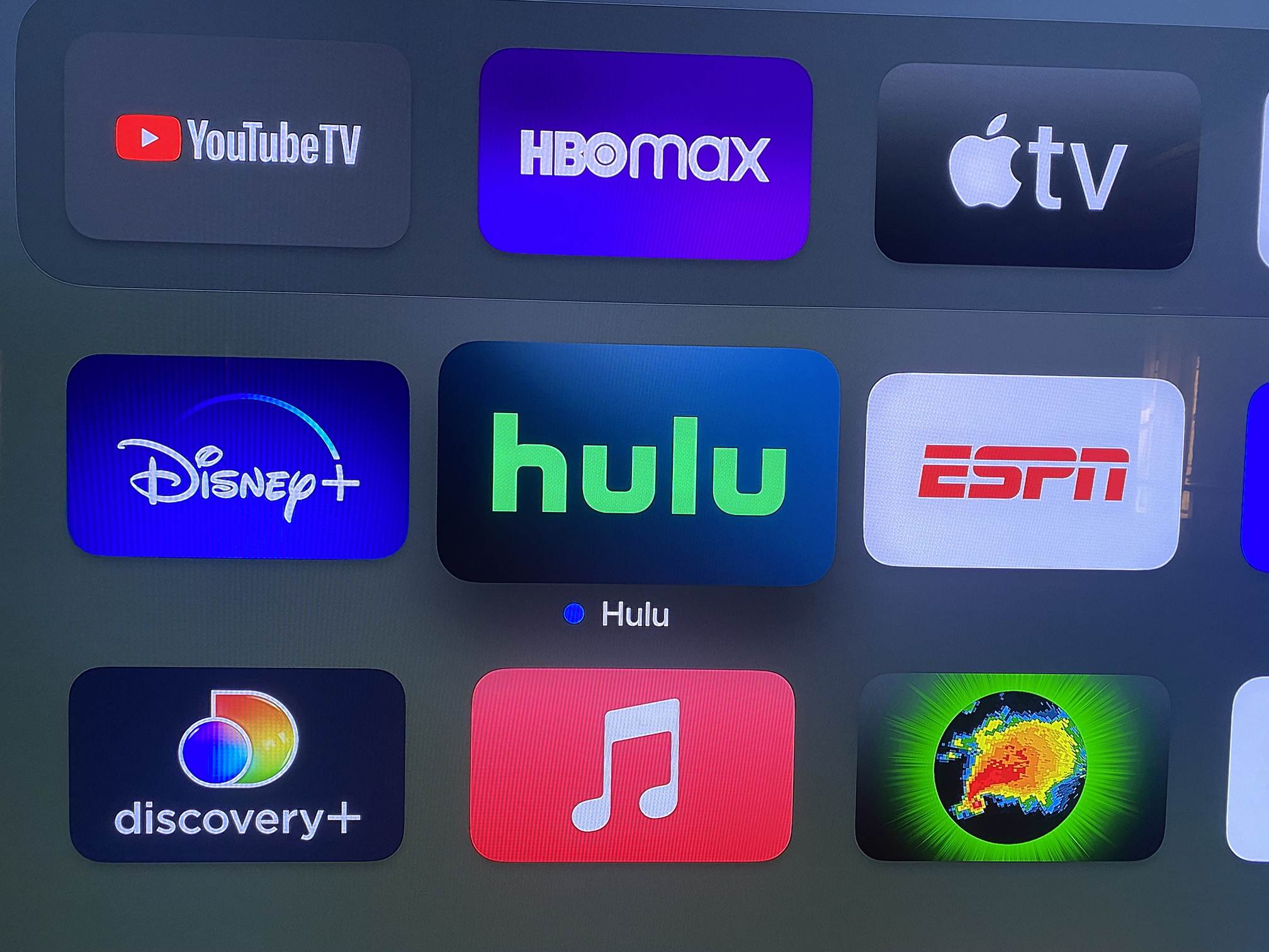 Ícones de aplicativos para Disney+, Hulu e ESPN.