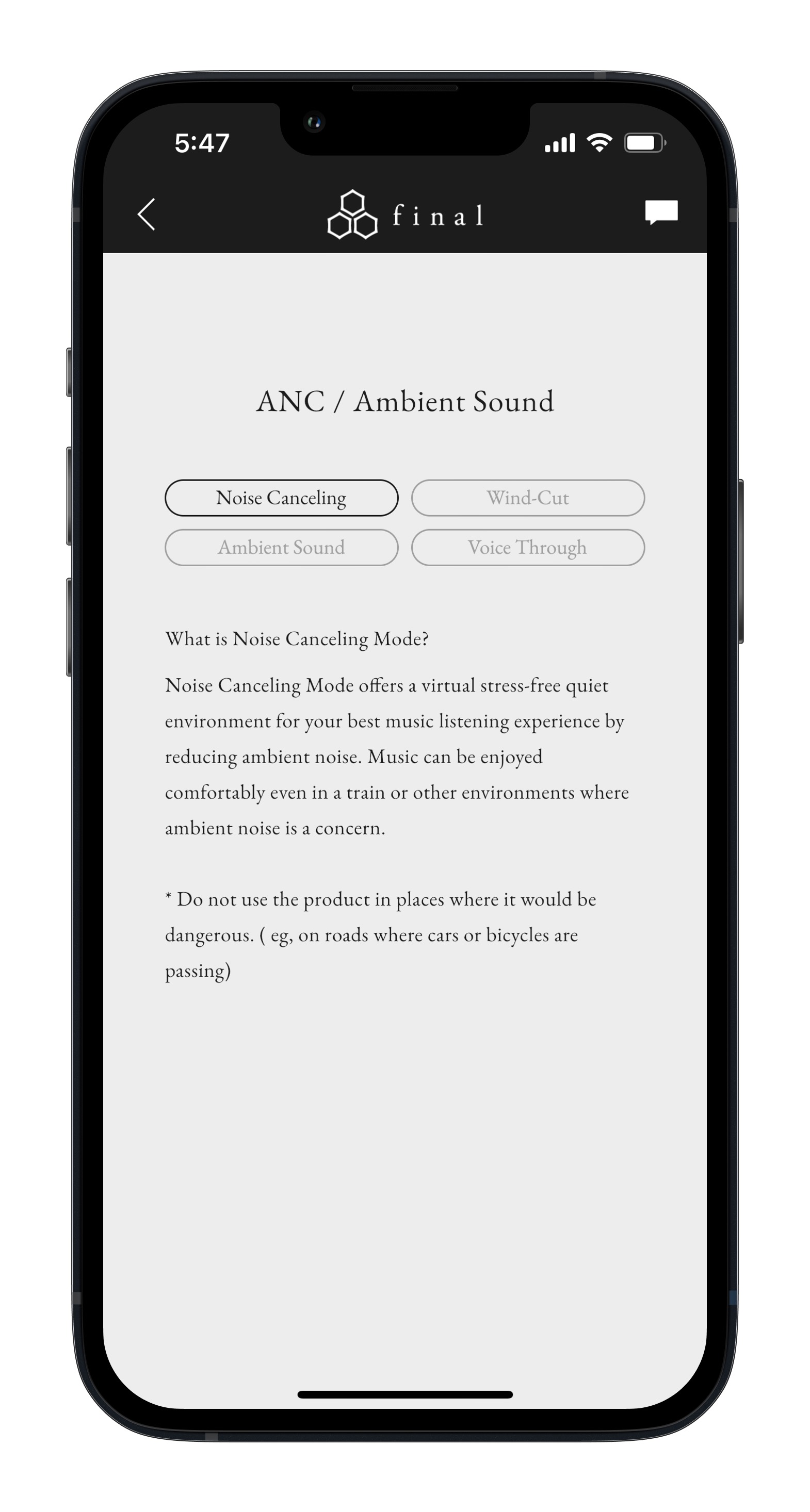 Aplicativo Final Connect para iOS mostrando a tela ANC.