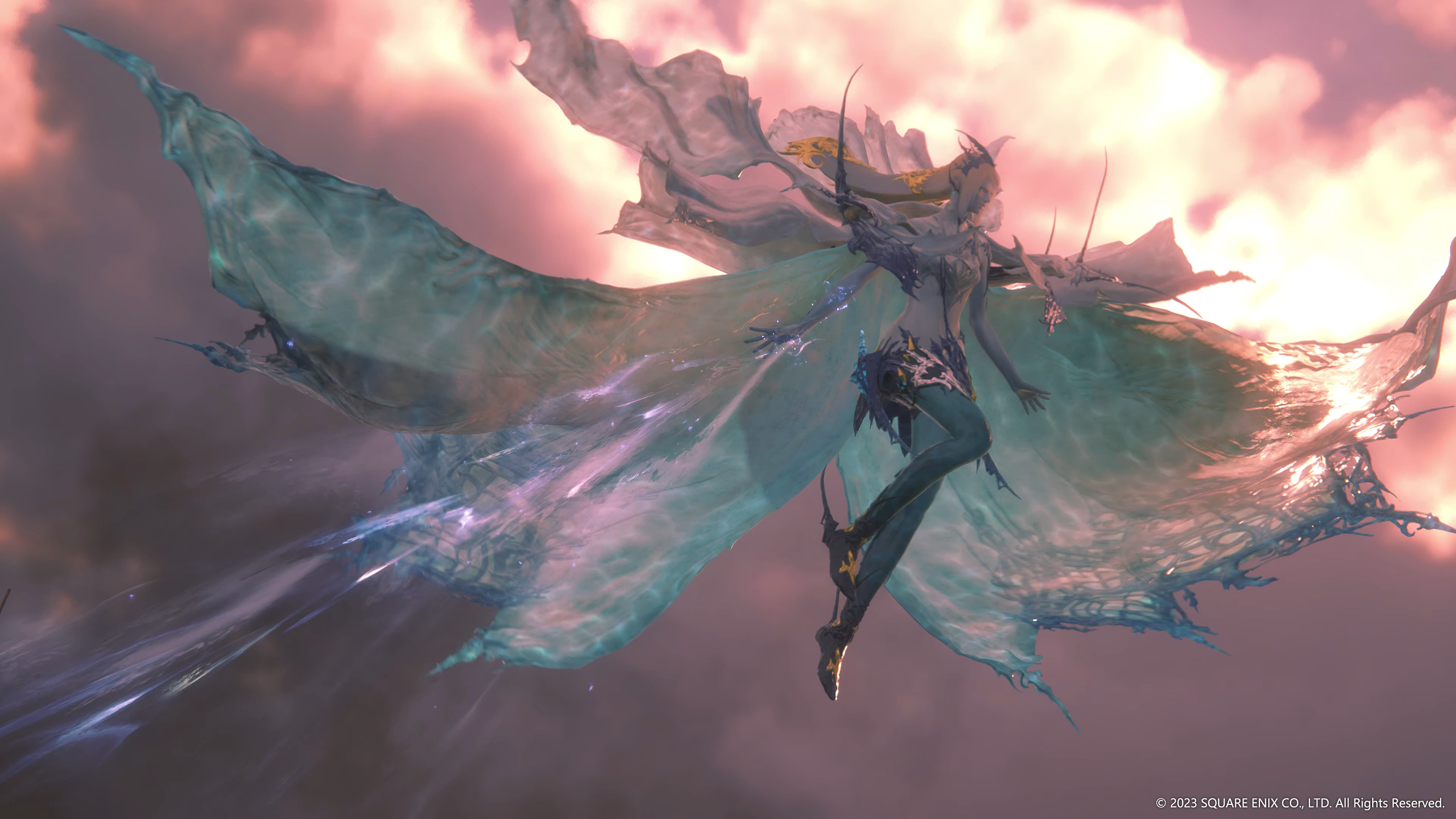 Shiva flutua no ar em Final Fantasy XVI.
