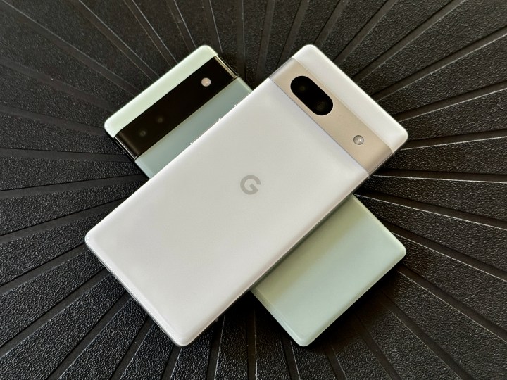 Google Pixel 7a vs 6a on top of one another