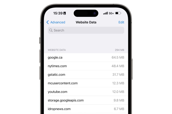 iPhone showing Safari Website data.