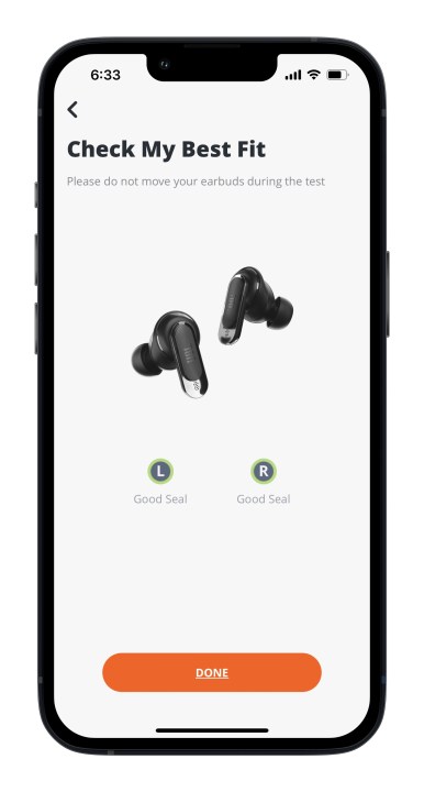 L'application JBL Headphones pour iOS vérifie mon écran d'ajustement.