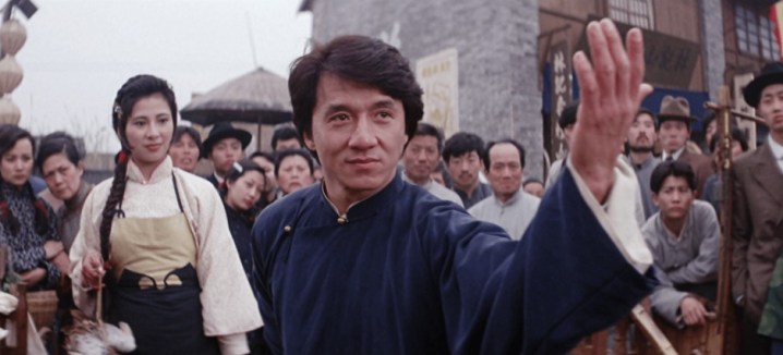 Jackie Chan starts fighting in The Legend of Drunken Master.