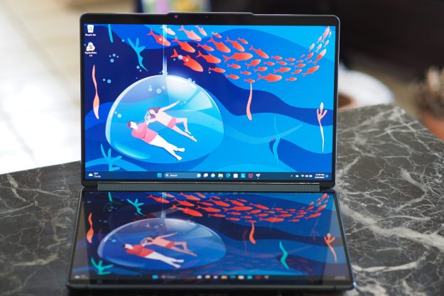 Lenovo Yoga Book 9i front view showing dual displays.