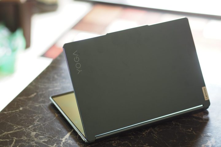 Lenovo Yoga Book 9i rear view showing lid and logo.