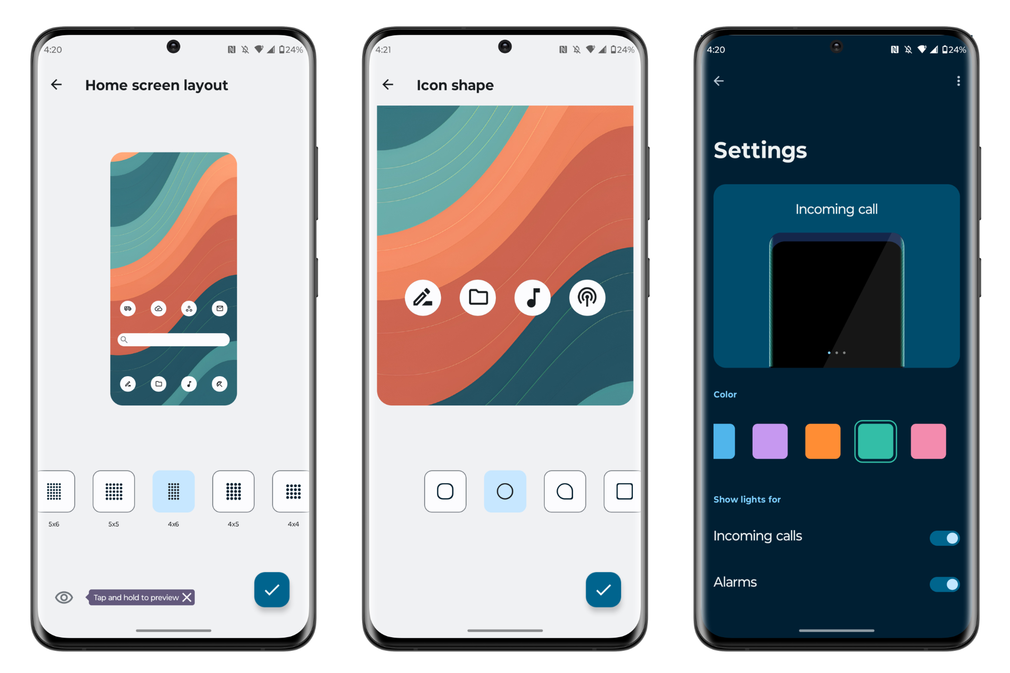 Capturas de tela das opções de personalização no Motorola Edge Plus (2023).