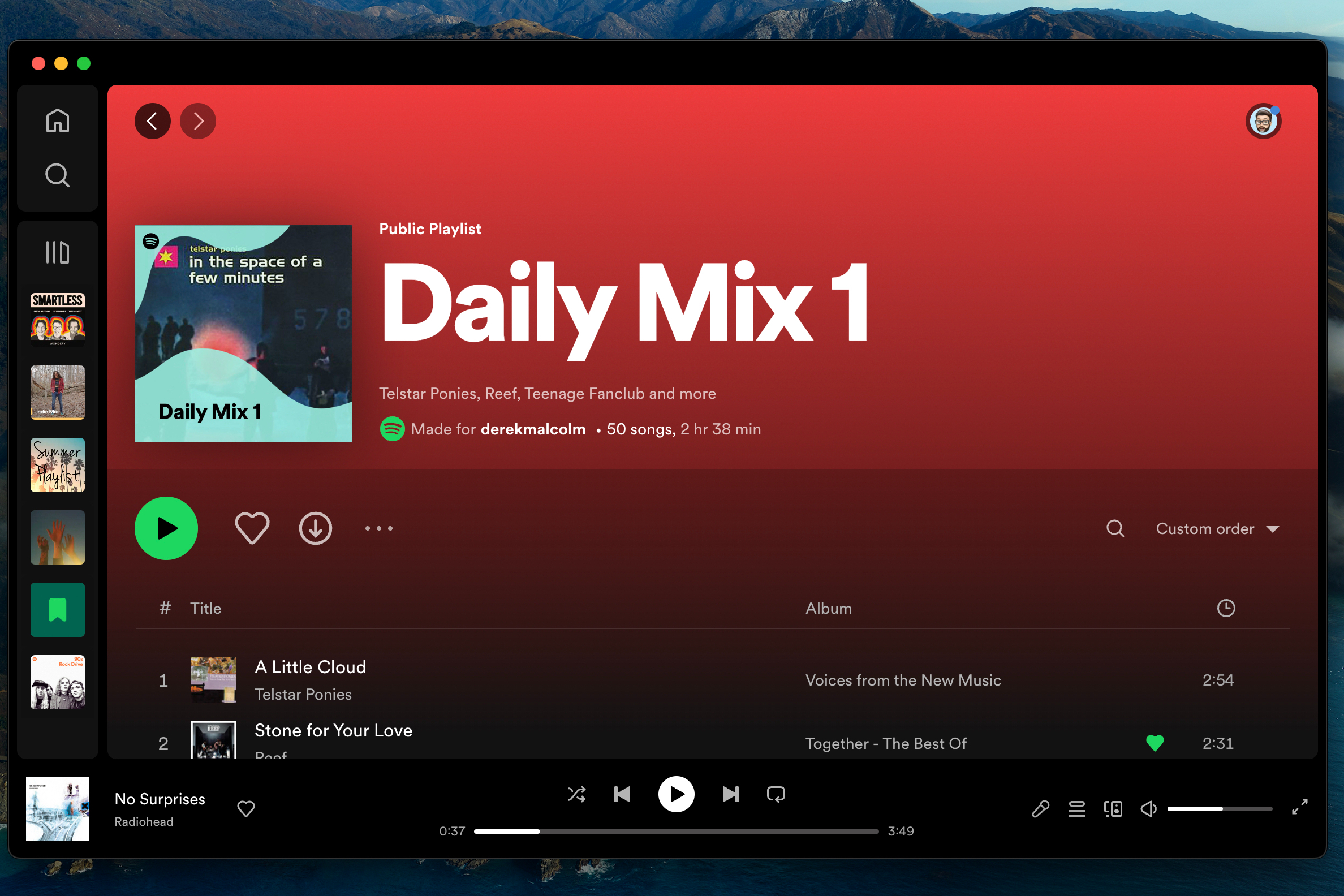 Aplicativo de desktop do Spotify com o Daily Mix 1 aberto.