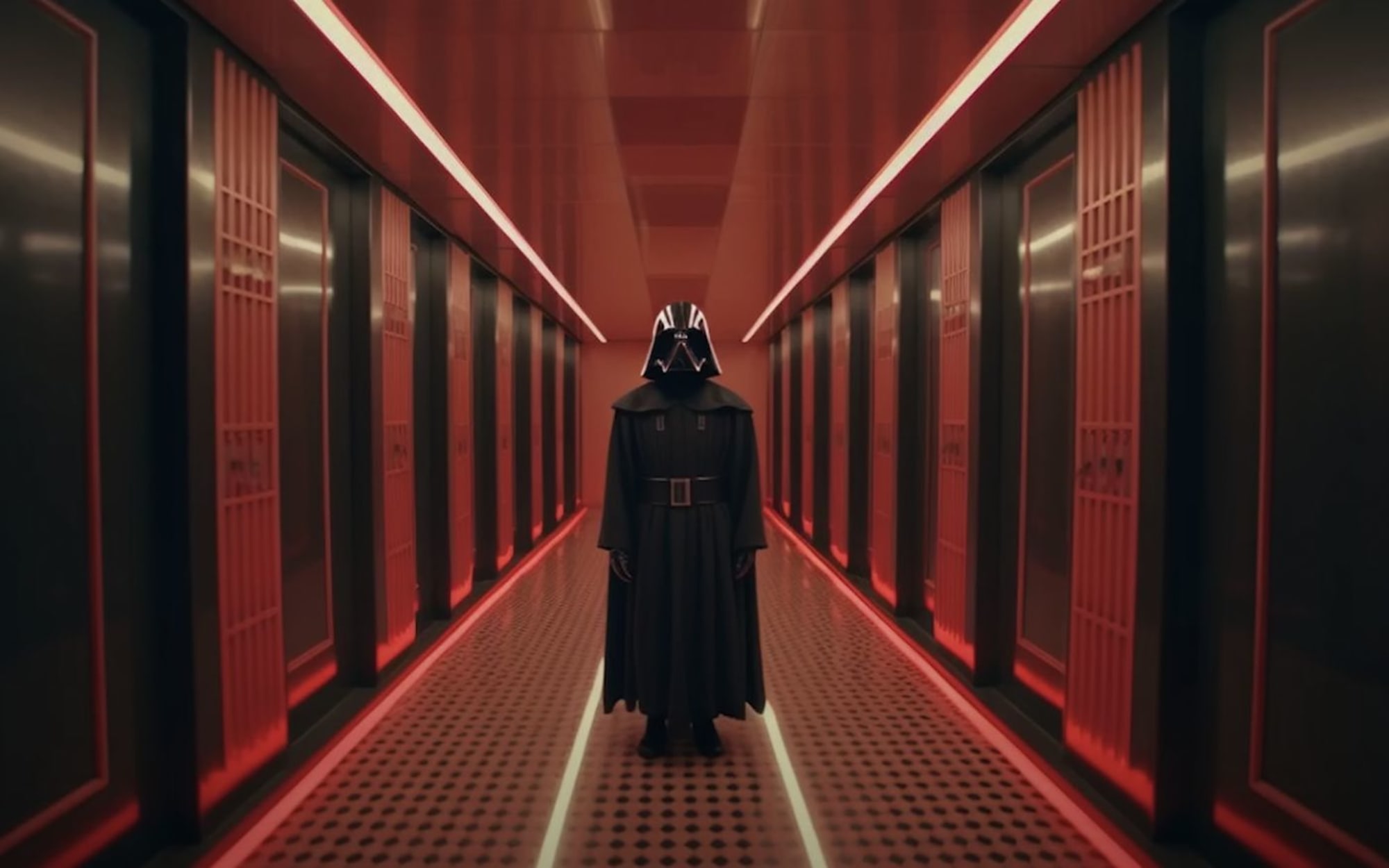 Darth Vader está em um corredor no The Galactic Menagerie.