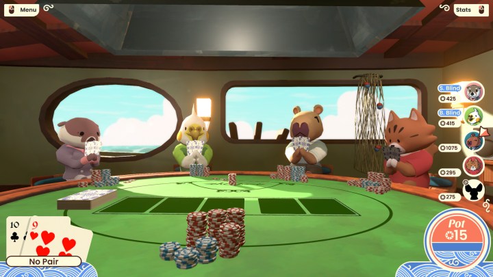 Animals play poker in Sunshine Shuffle.