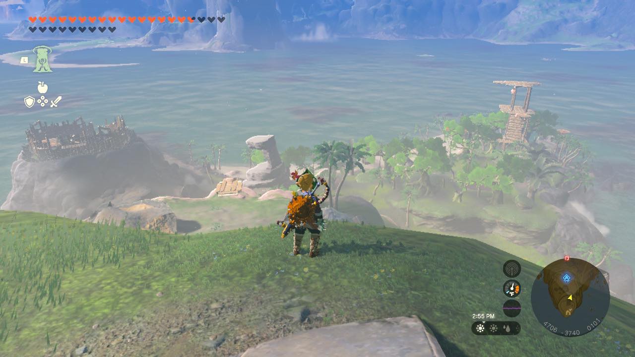 Link observa a Ilha Eventide em The Legend of Zelda: Tears of the Kingdom.