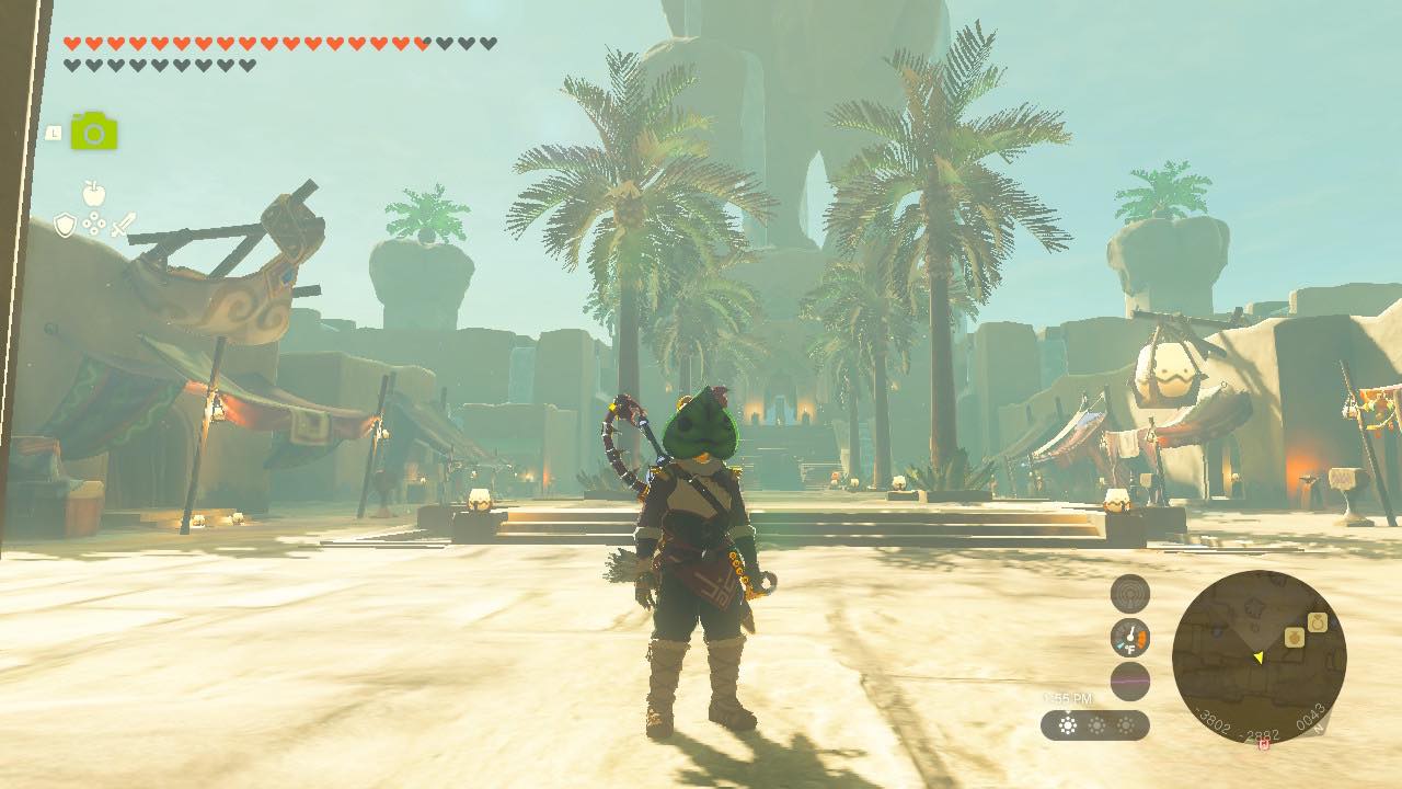 Link está na cidade de Gerudo em The Legend of Zelda: Tears of the Kingdom.