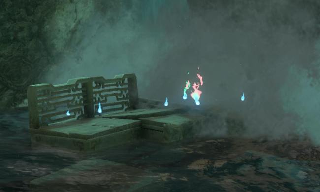 Poes sit near a waterfall in The Legend of Zelda: tears of the Kingdom.