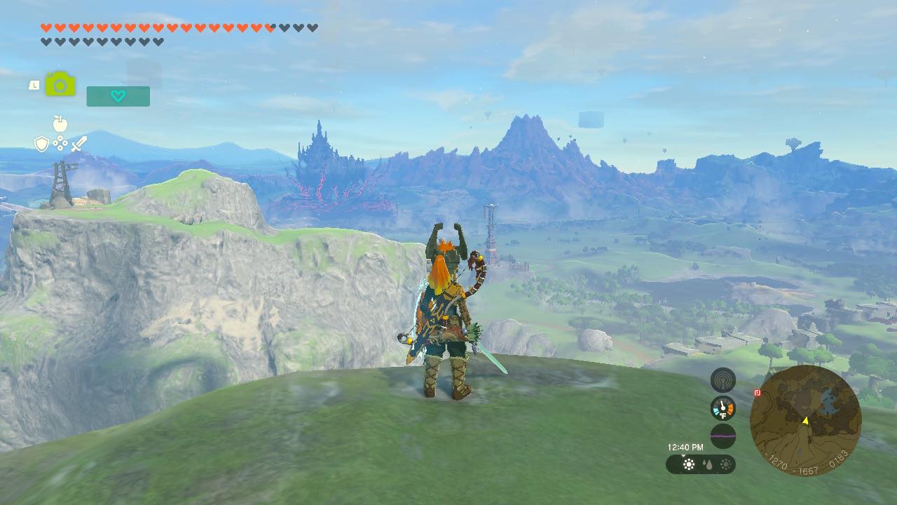Link olha para uma vista em The Legend of Zelda: Tears of the Kingdom.