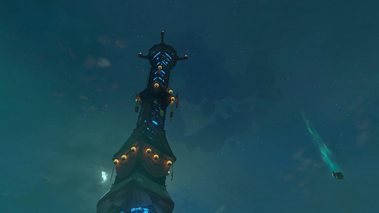 A tower stands against a skyline in The Legend of Zelda: Tears of the Kingdom.