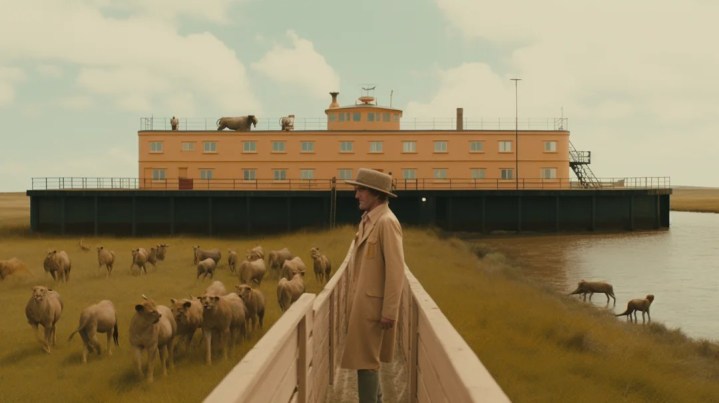 Noah looks at his ark in The Bible by Wes Anderson.
