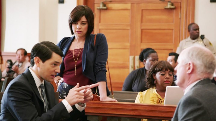 People gather in a courtroom in Trial & Error.