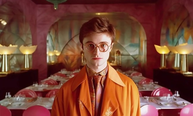 Harry Potter AI generated image in the style of Wes Anderson.