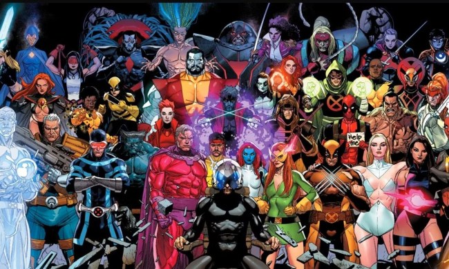 The X-Men pose for a photo in a Marvel comic book.
