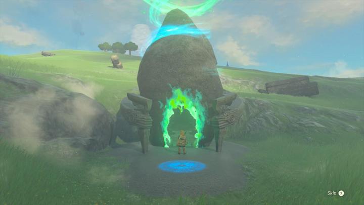 Link stands in front of a shrine in The Legend of Zelda: Tears of the Kingdom.