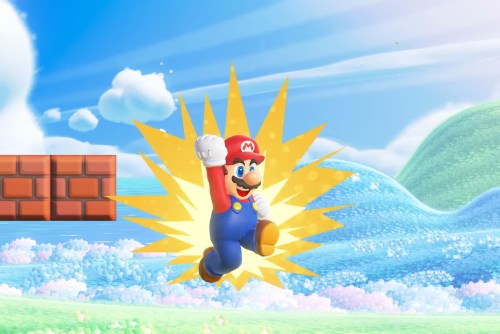 Mario turning into Super Mario.