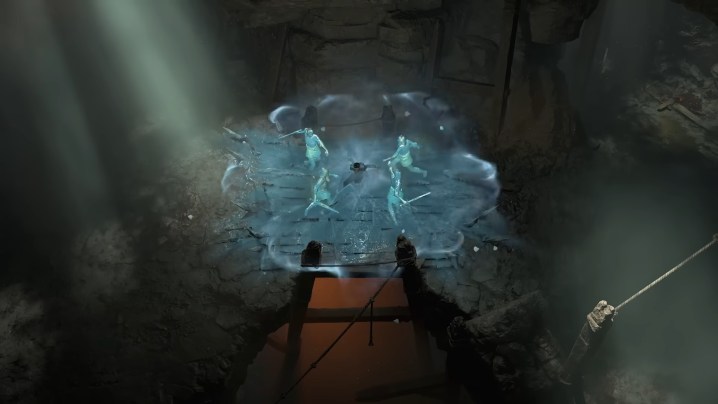 A sorcerer freezing a group of enemies.