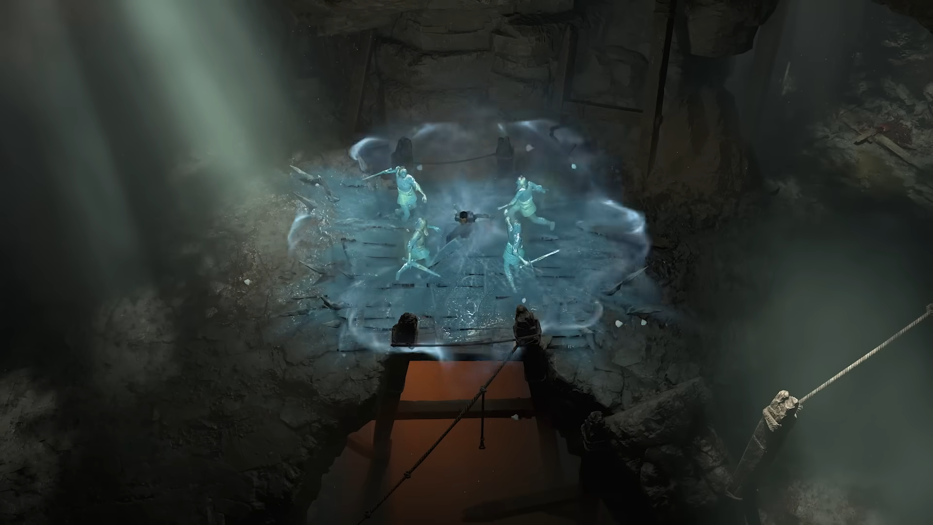 A sorcerer freezing a group of enemies.